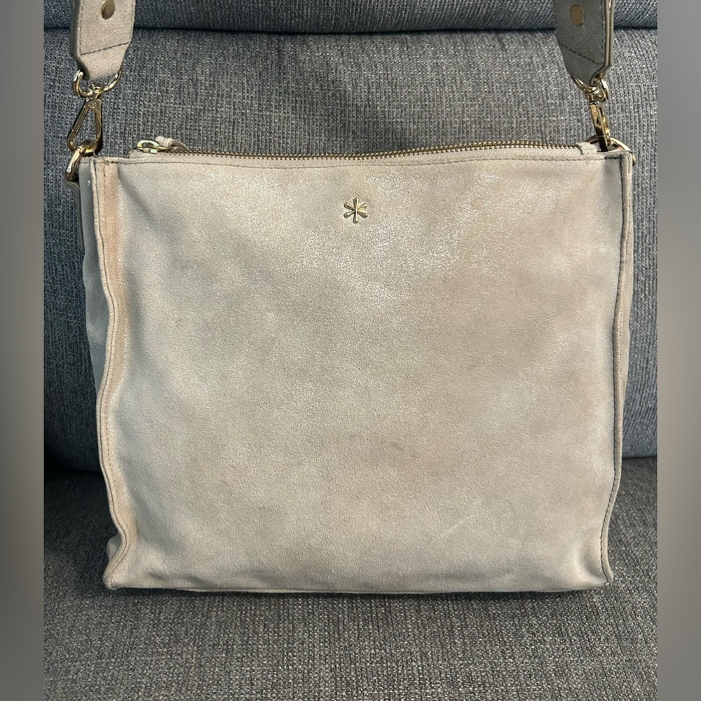 Erin Condren Suede Cream Metallic Shoulder Bag
